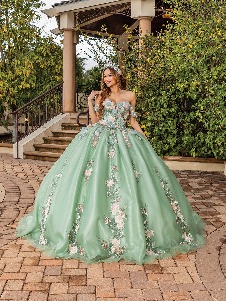 Floral Embroidered Sweetheart Off The Shoulder Quinceanera Ball Gown