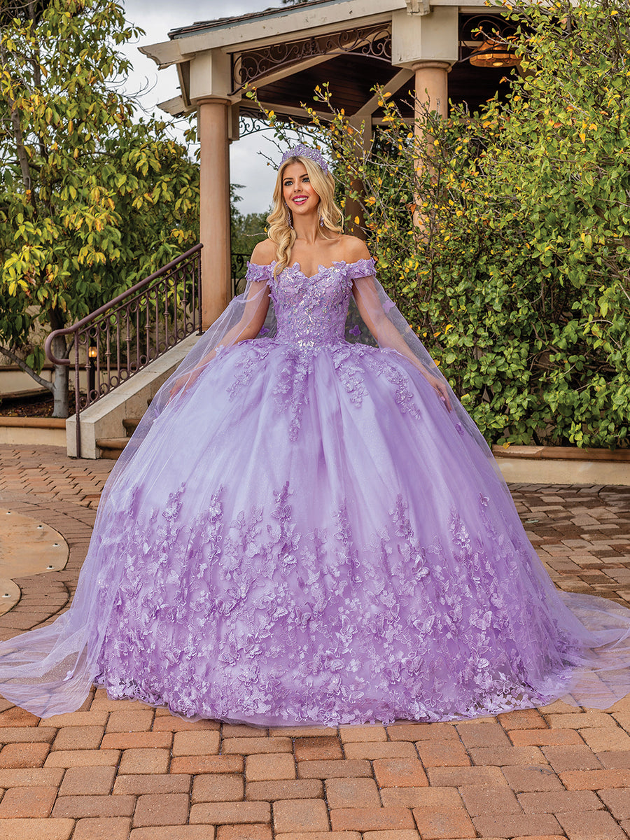 Embroidered Off The Shoulder Attachable Cape Quinceanera Ball Gown