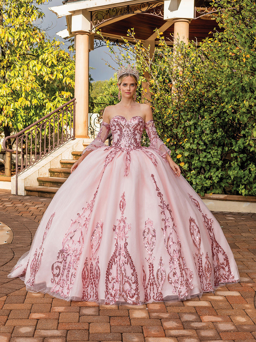 Embellished Strapless Sweetheart Sleeve Quinceanera Ball Gown