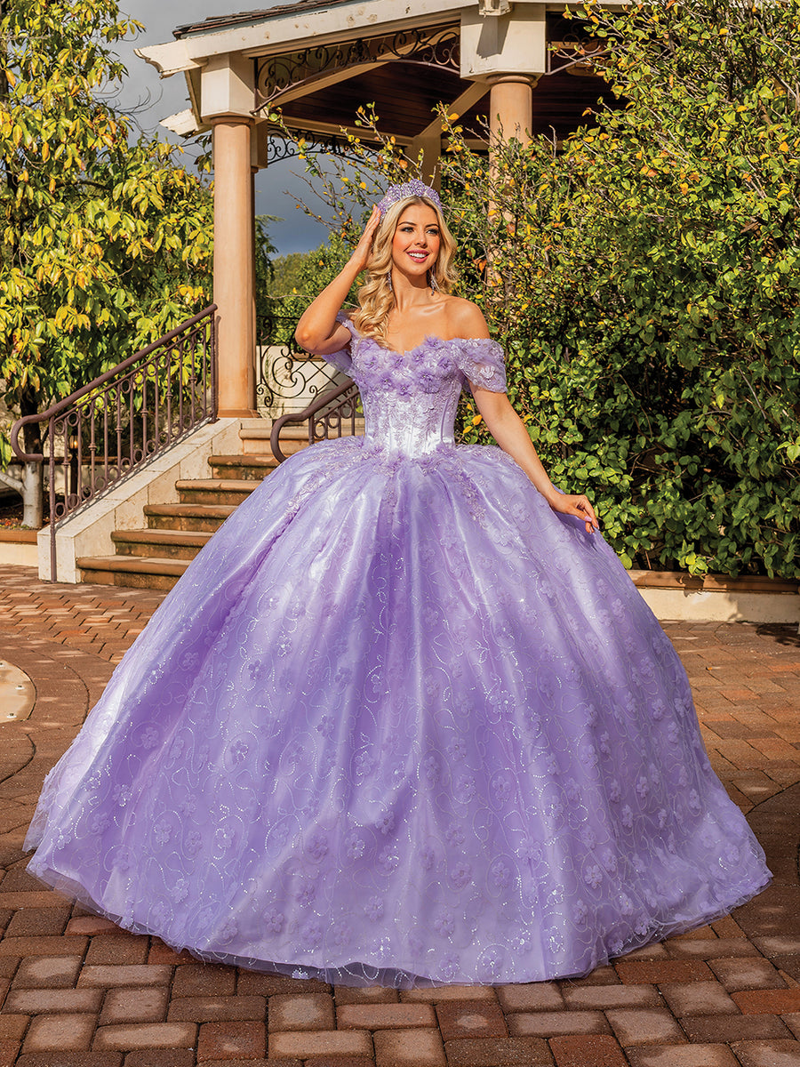 Floral Off The Shoulder Tulle Layered Quinceanera Ball Gown