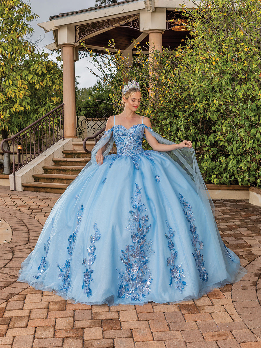 Embellished Sweetheart Bahama Draping Sleeve Quinceanera Ball Gown