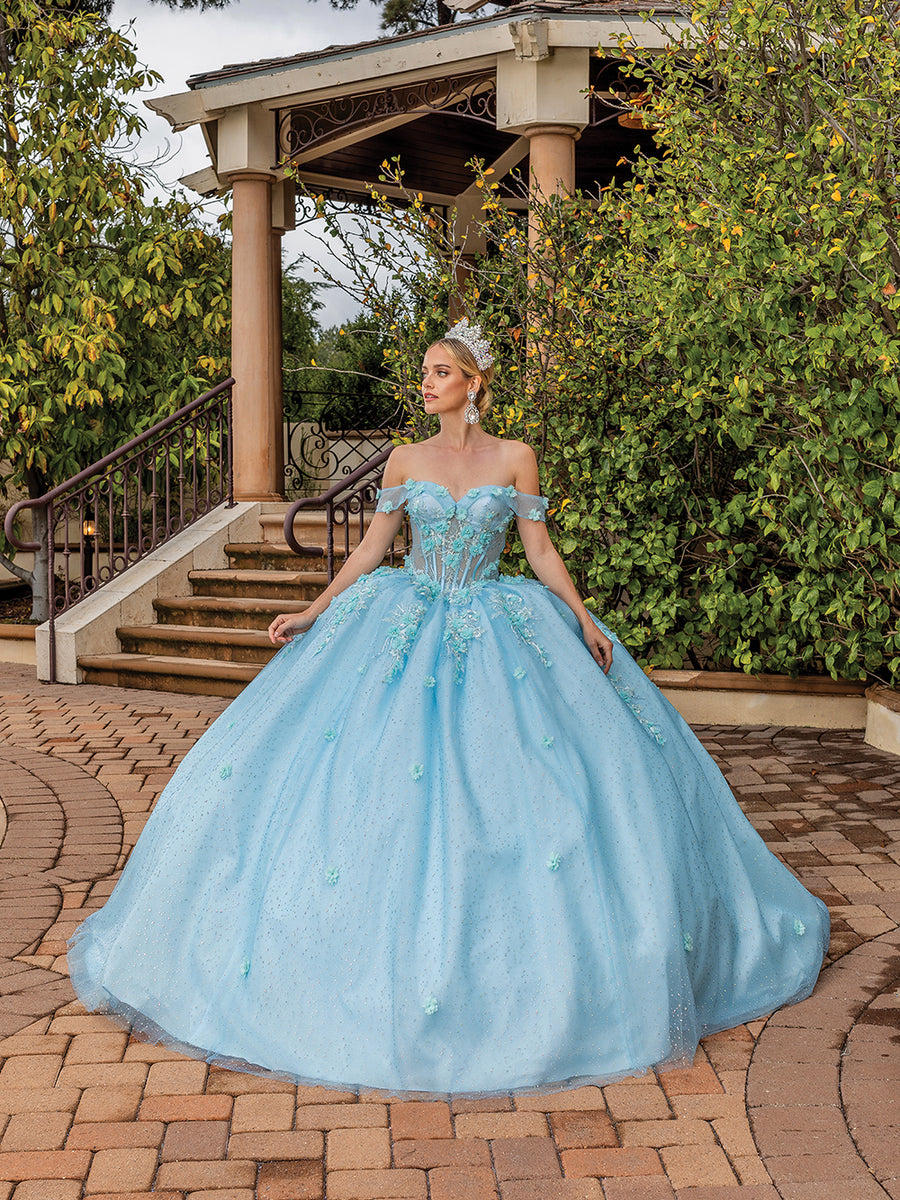 Floral Embellished Translucent Off The Shoulder Quinceanera Ball Gown