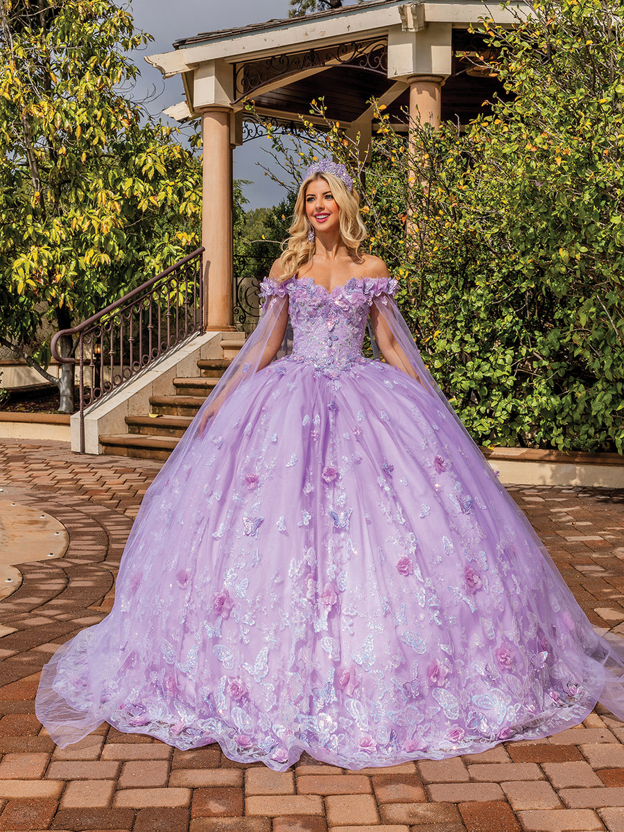 Floral Embellished Off The Shoulder Long Train Quinceanera Ball Gown