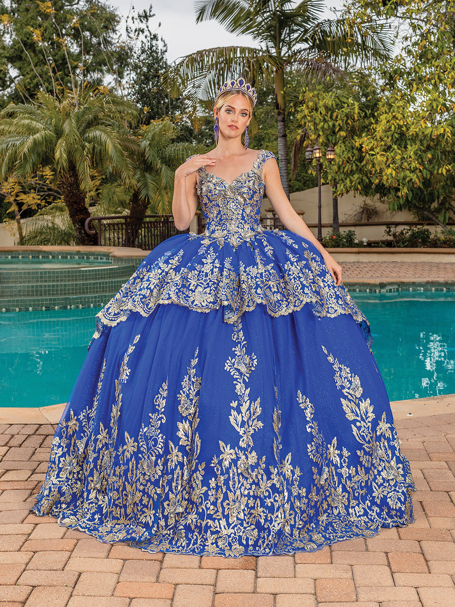 Embroidered Sweetheart Royal Layered Quinceanera Ball Gown
