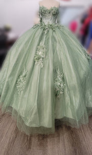 Floral-Embroidered Off The Shoulder Mesh Layered Quinceanera Ball Gown