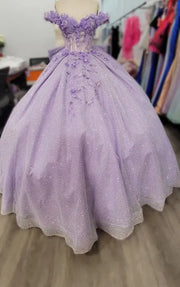 Floral Sparkling Off The Shoulder Tulle Quinceanera Ball Gown