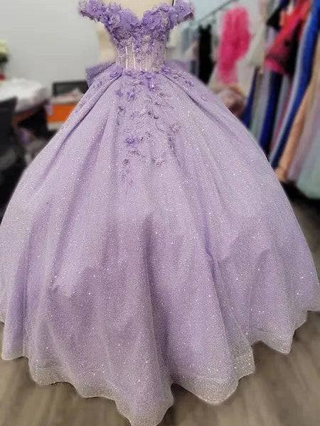 Floral Sparkling Off The Shoulder Tulle Quinceanera Ball Gown
