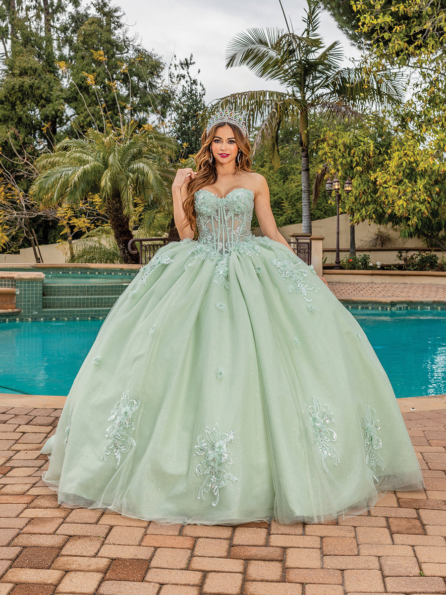 Stunning Translucent Sweetheart Embroidered Strapless Quinceanera Ball Gown