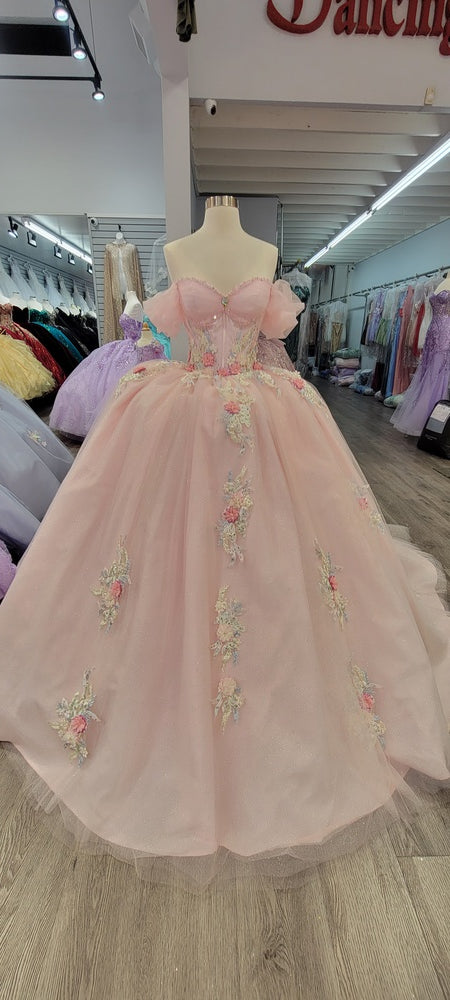 Tulle Embroidered Beaded Blush Quinceanera Ball Gown
