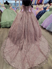 Sweetheart Embellished Long Sleeve Strapped Rose Quinceanera Ball Gown