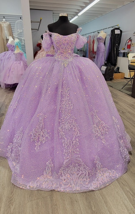 Embroidered Sparkling Lilac Quinceanera Ball Gown