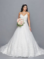 Elegant Spaghetti Strap V-Neck Beaded Embroidery A-Line Wedding Dress