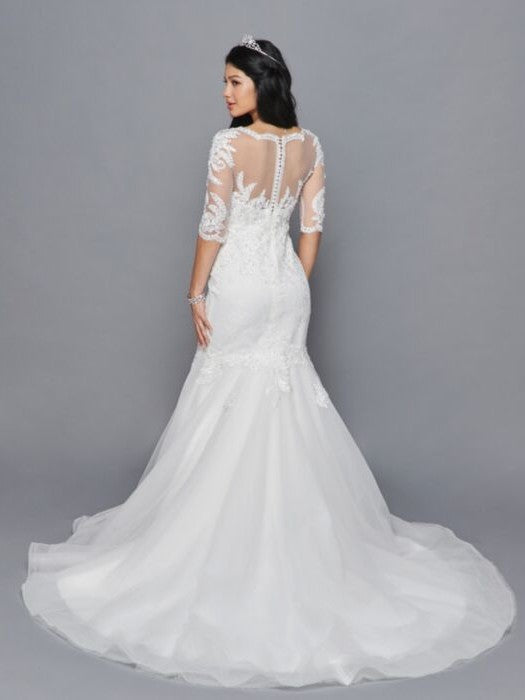 Beautiful V-Neck Mermaid 1/2 Sleeve Beaded Lace Applique Wedding Dress