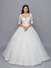 Stunning Ball Gown Beaded Lace Tulle Illusion Neckline Wedding Dress