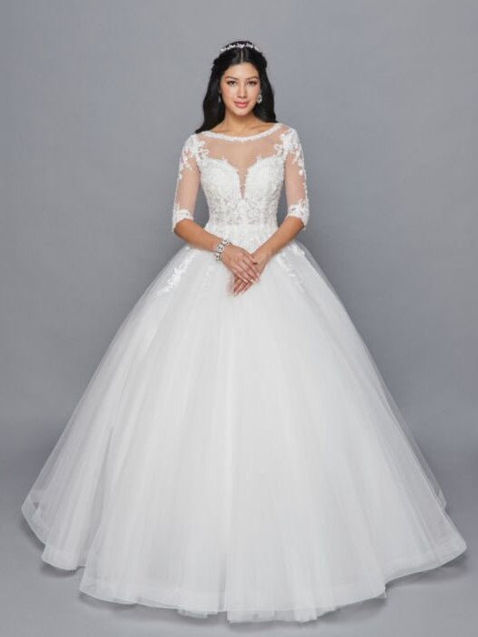 Stunning Ball Gown Beaded Lace Tulle Illusion Neckline Wedding Dress