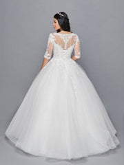 Stunning Ball Gown Beaded Lace Tulle Illusion Neckline Wedding Dress