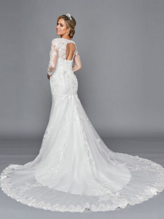 Stunning Scoop Neckline Long Sleeves Beaded Tulle Trumpet Silhouette Wedding Dress