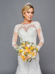 Stunning Scoop Neckline Long Sleeves Beaded Tulle Trumpet Silhouette Wedding Dress