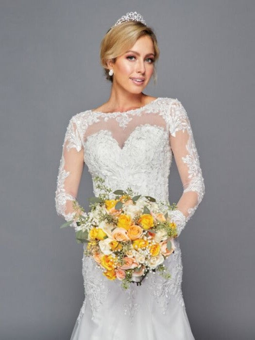 Stunning Scoop Neckline Long Sleeves Beaded Tulle Trumpet Silhouette Wedding Dress
