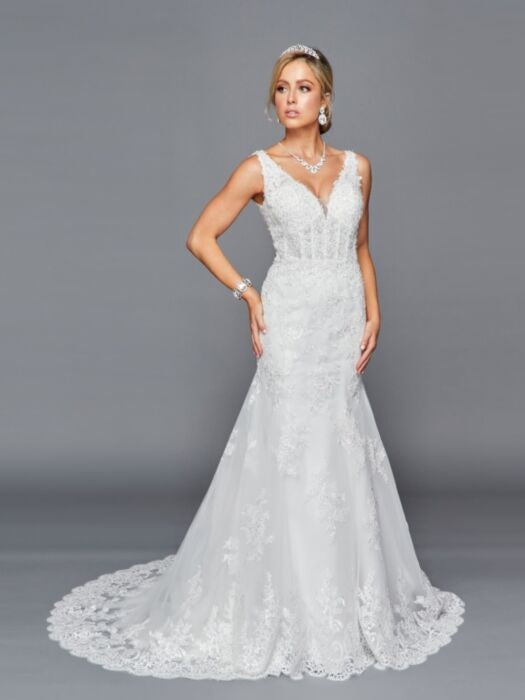 Elegant Deep V-Neckline Illusion Panels Beaded Tulle Sequin Applique Wedding Dress
