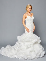 Stunning Mermaid Spaghetti Straps V-Neck Organza Ruffle Skirts Wedding Dress