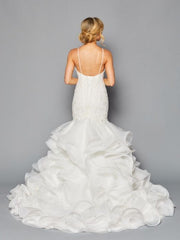 Stunning Mermaid Spaghetti Straps V-Neck Organza Ruffle Skirts Wedding Dress