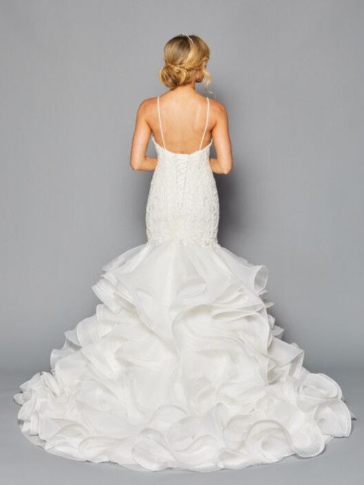 Stunning Mermaid Spaghetti Straps V-Neck Organza Ruffle Skirts Wedding Dress