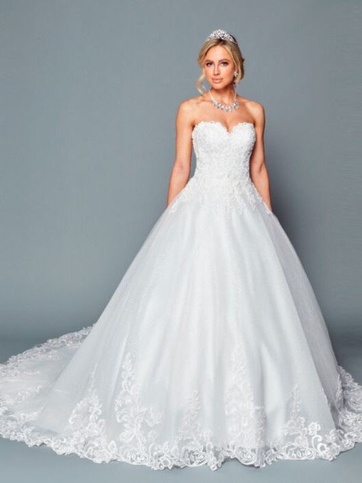 Strapless Sweetheart Neckline Ballgown Beaded Lace Chapel Train Wedding Dress