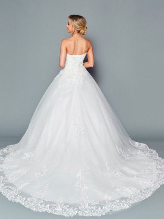 Strapless Sweetheart Neckline Ballgown Beaded Lace Chapel Train Wedding Dress