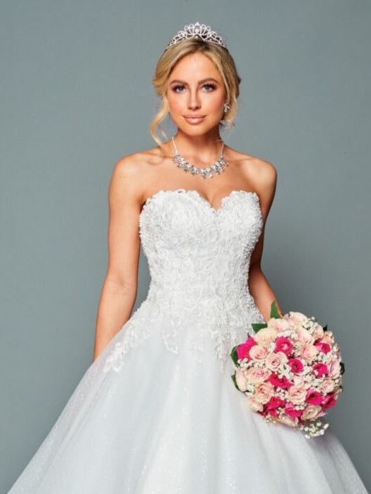 Strapless Sweetheart Neckline Ballgown Beaded Lace Chapel Train Wedding Dress