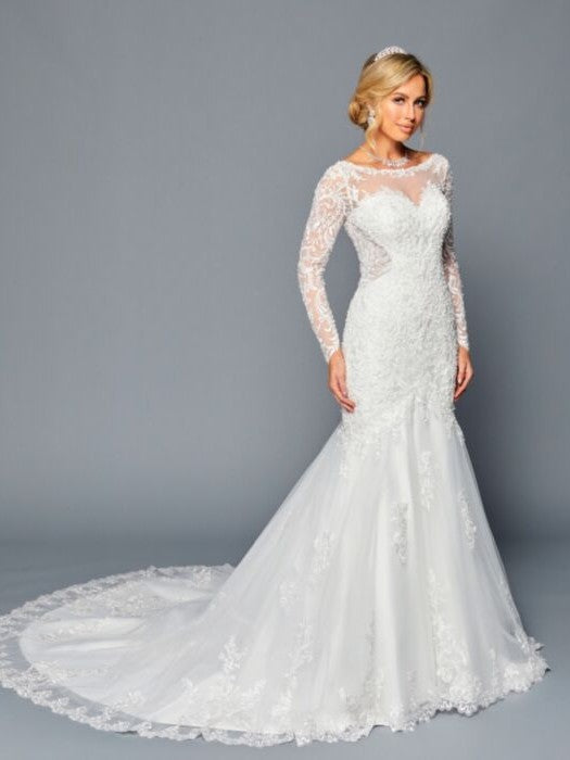 Elegant Boat Neckline Illusion Long Sleeves Trumpet Silhouette Wedding Dress