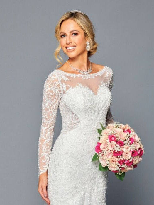 Elegant Boat Neckline Illusion Long Sleeves Trumpet Silhouette Wedding Dress