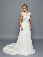 Elegant A-Line Scoop Neckline Cap Sleeves Lace Applique Court Train Wedding Dress