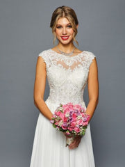 Elegant A-Line Scoop Neckline Cap Sleeves Lace Applique Court Train Wedding Dress