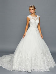 Elegant Scoop Neckline Beaded Lace A-Line Ballgown Wedding Dress