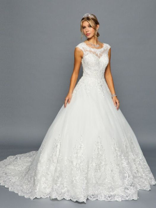 Elegant Scoop Neckline Beaded Lace A-Line Ballgown Wedding Dress