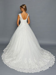 Elegant Scoop Neckline Beaded Lace A-Line Ballgown Wedding Dress
