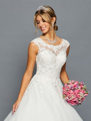 Elegant Scoop Neckline Beaded Lace A-Line Ballgown Wedding Dress