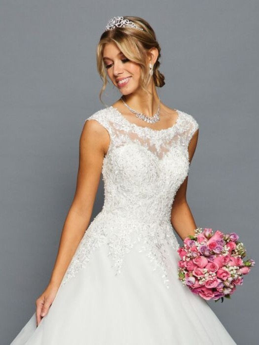 Elegant Scoop Neckline Beaded Lace A-Line Ballgown Wedding Dress