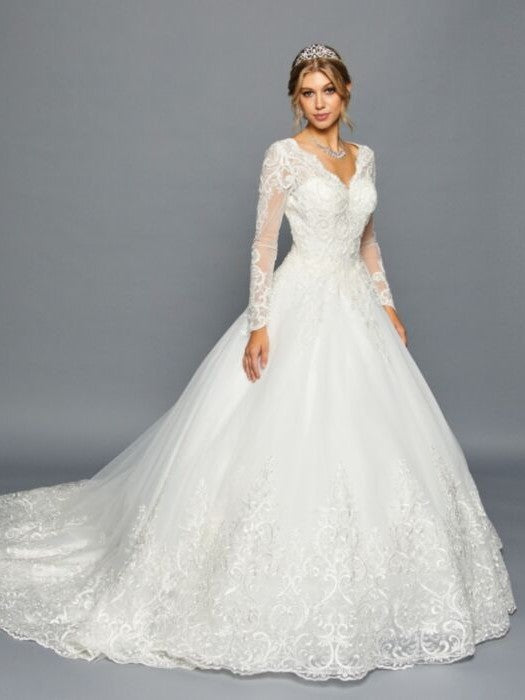 Elegant Scalloped V-Neck Beaded Lace A-Line Ballgown Wedding Dress