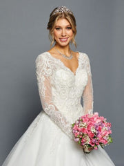 Elegant Scalloped V-Neck Beaded Lace A-Line Ballgown Wedding Dress