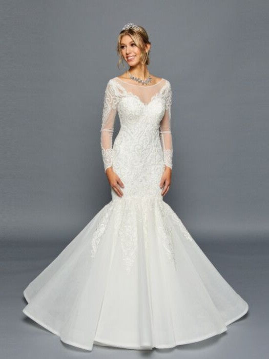 boat neck long sleeve wedding dresses Stunning Mermaid Illusion Boat Neckline Long Sleeves Wedding Dress Ivory / XS