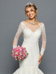 Stunning Mermaid Illusion Boat Neckline Long Sleeves Wedding Dress