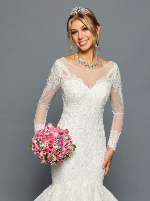 Stunning Mermaid Illusion Boat Neckline Long Sleeves Wedding Dress