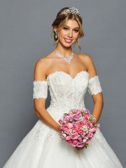 Stunning Off The Shoulder Sweetheart Neck A-Line Ballgown Wedding Dress