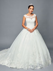 Stunning A-Line Ballgown Wide Boat Neck Beaded Lace Wedding Dress
