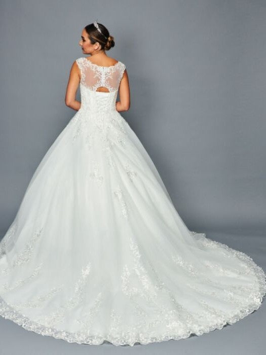Stunning A-Line Ballgown Wide Boat Neck Beaded Lace Wedding Dress
