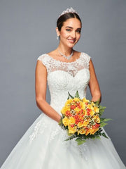 Stunning A-Line Ballgown Wide Boat Neck Beaded Lace Wedding Dress