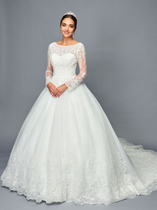 A-Line Ballgown Beaded Lace Chapel Train Wedding Dress