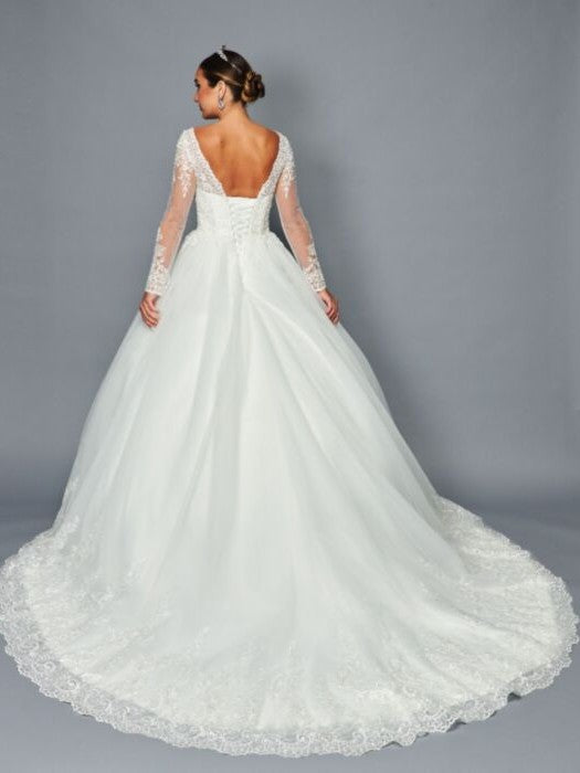 A-Line Ballgown Beaded Lace Chapel Train Wedding Dress